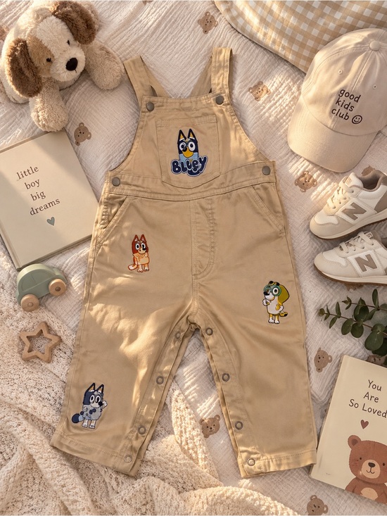 Bluey Other - Beige Kids Cartoon Patch Overalls